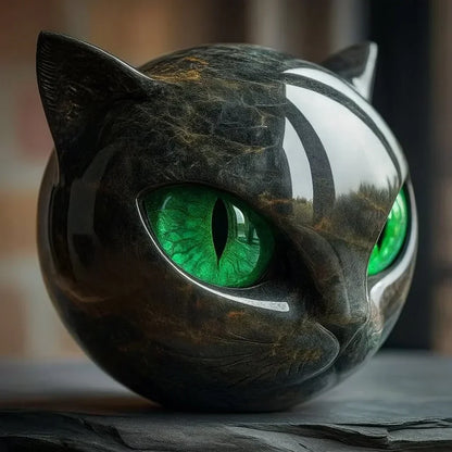Escultura de una misteriosa cabeza de gato negra
