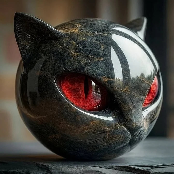 Escultura de una misteriosa cabeza de gato negra
