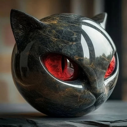 Escultura de una misteriosa cabeza de gato negra