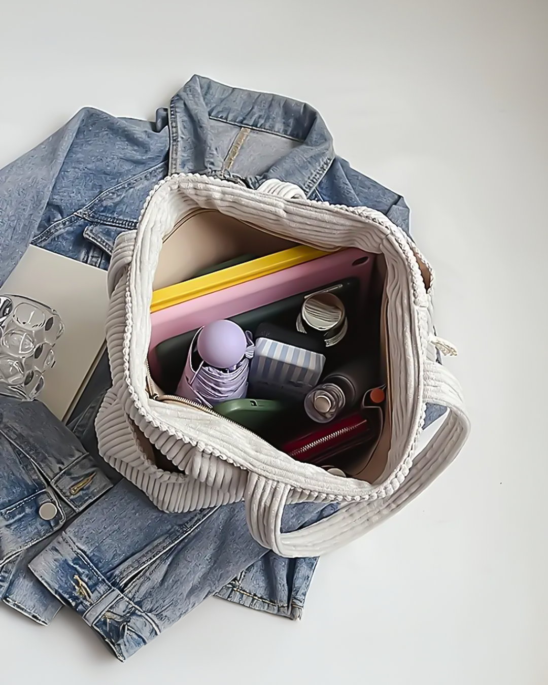 Nube™ – Bolso de pana acanalada con detalle de cordón