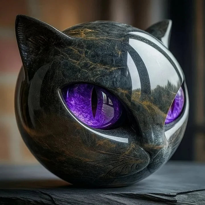 Escultura de una misteriosa cabeza de gato negra