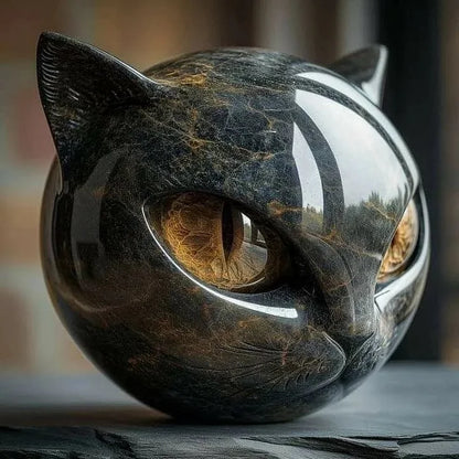 Escultura de una misteriosa cabeza de gato negra