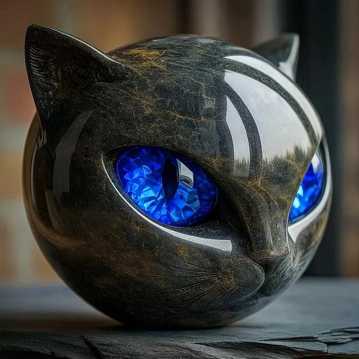 Escultura de una misteriosa cabeza de gato negra
