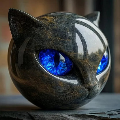 Escultura de una misteriosa cabeza de gato negra